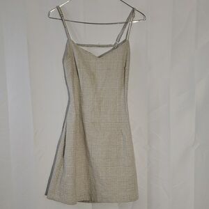 Linen Cotton Backless Gingham Sage Green White Strappy Sundress Size Small